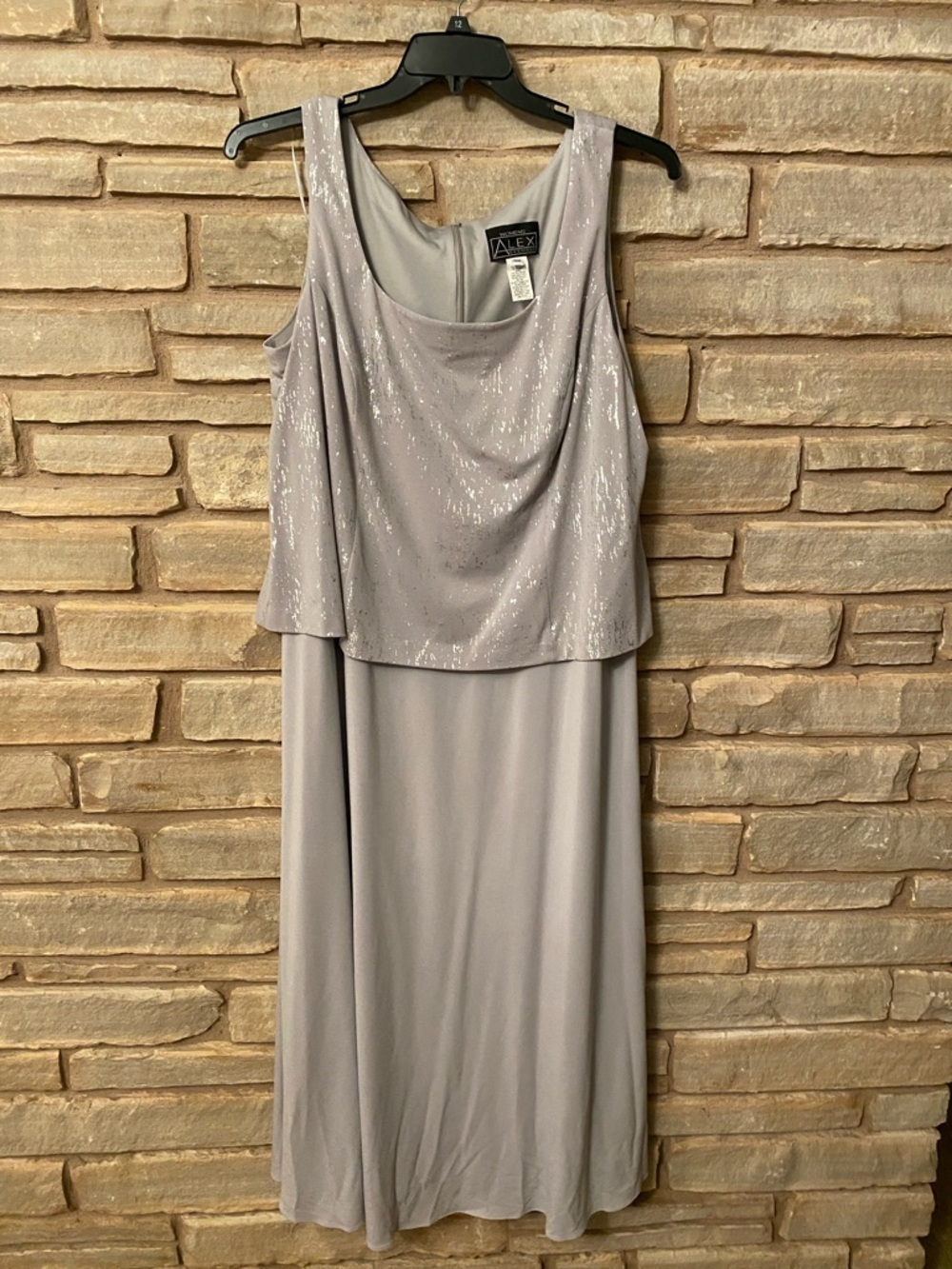Alex Evenings Silver-Accented Gray Two-Piece Evening Set Size 18 - Picture 9 of 13